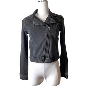 Forever 21 Premium Denim Jacket Gray Small Women 100% Cotton Asymmetric Full Zip